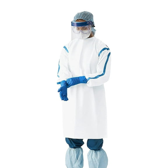 White SMS Isolation Gowns, 35 GSM Elastic Wrists & Ties, 25 Count, Large