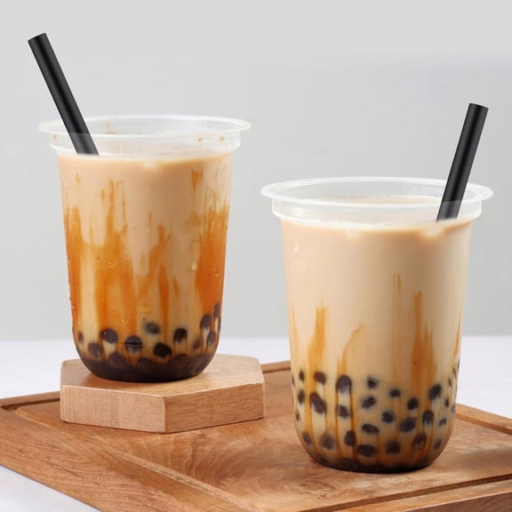 Disposable Jumbo Smoothie Boba Straws - Black Plastic Drinking Straws for Bubble Tea, Milkshake, Juice