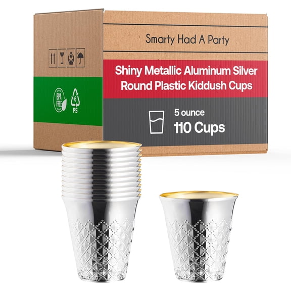 Disposable Kiddush Cups 5 oz 110 PACK Silver Plastic Kiddush Cups for Shabbat, Passover & Jewish Holidays Elegant Sabbath & Bar Mitzvah Drinkware