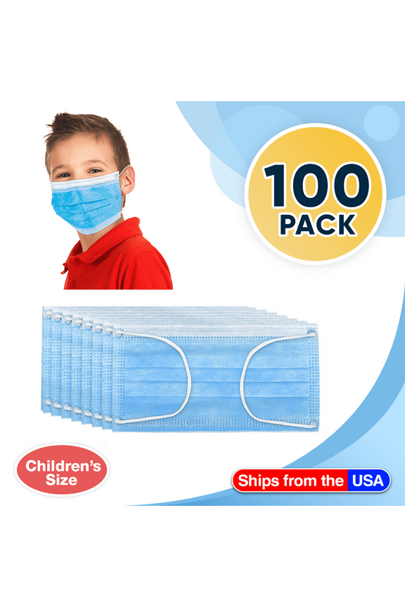 Disposable Kids Face Mask Child Size Pleated 3 Ply - 100 Pieces Children Size Masks