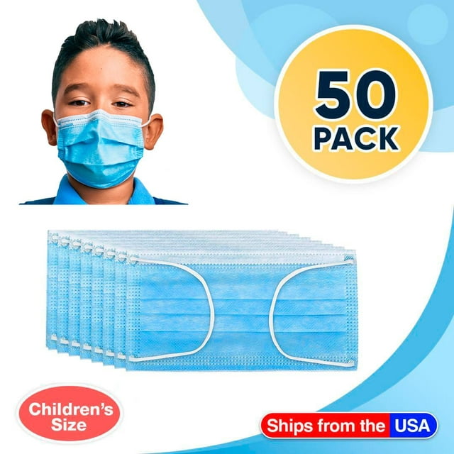 Disposable Kids Face Mask Child Size pleated 3 ply - 50 pieces Children Size Blue Boys