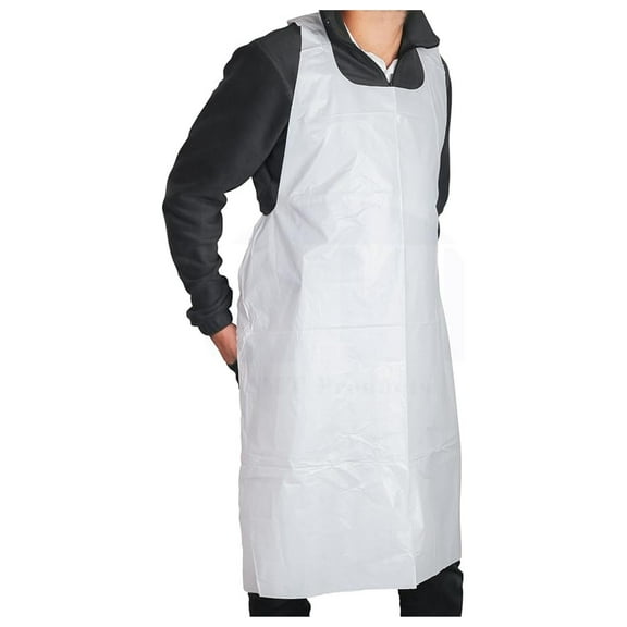 Disposable Kitchen Aprons - White Plastic Apron 46" x 28" - Protective Aprons for Cafeteria, Deli, Restaurant, Food Service, Cleaning