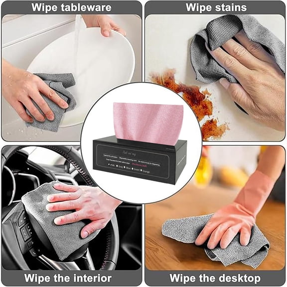 Disposable Kitchen Cleaning Cloths, 20 Sheets Reusable & Washable Dish Towels, Lint-Free Absorbent Wipes for Wet & Dry Use, Multipurpose Cleaning Rags in Dispenser Box, 5 Colors
