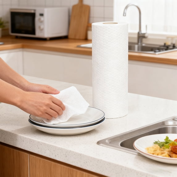 Disposable Kitchen Cleaning Cloths, Strong Absorbent Polyester Wipes for Oil and Water, Individually Wrapped, Lint Free and Durable for Counters Stove and Dishes, Saves Time and Hygienic