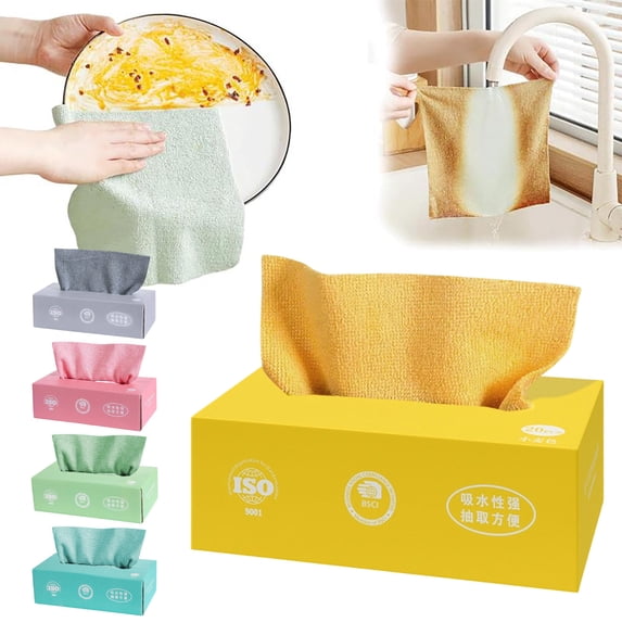 Disposable Kitchen Cleaning Cloths | Thickened Durable Wipes | Water-Washable & Reusable Dishcloth | Dry/Wet Use | Heavy-Duty Pull-Out Rags | Convenient One-Time & Multi-Use | 50 Ct Pack
