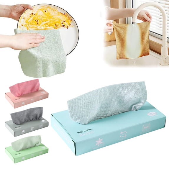 Disposable Kitchen Cleaning Cloths Thickened | Heavy Duty Water-Washable Dishcloths | Reusable & Multi-Purpose Wipes for Wet & Dry Messes | Pull-Out Convenient Design | 50 Count | Durable