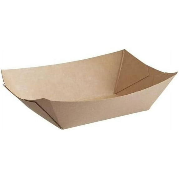 Disposable Kraft Paper Food Trays, 2 Lb Kraft Food Serving Boats, Brown, Grease Resistant, Popcorn,Snacks, French Fries, Nachos, Tacos, Take Out, Food Trucks, Concession, 6.2 x 4.3 Inch (2LB) (100)
