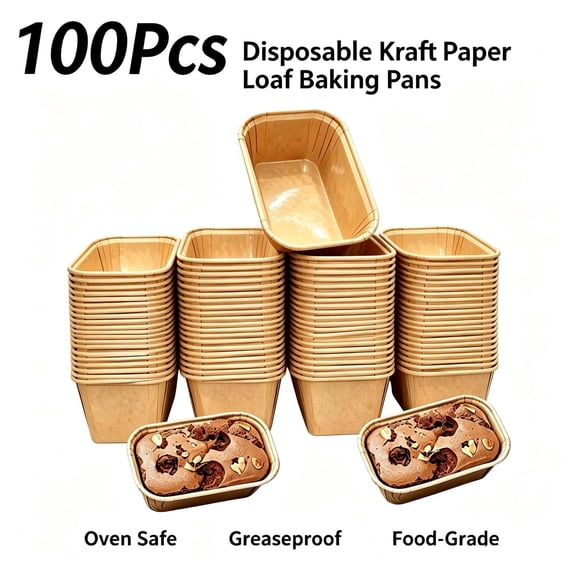 Disposable Kraft Paper Loaf Baking Pans, Oven Safe Greaseproof Rectangle Bread Cake Molds, 50/100Pcs