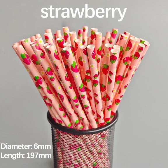Disposable Kraft Paper Straws - Tropical Fruit Pattern Design for Summer Beverages and Decor