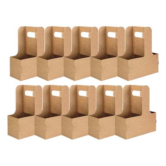 Disposable Kraft Paperboard Drink Caddy With Handle For 2 Cup To Go Coffee Holder Portable