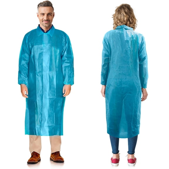 Disposable Lab Coats Polyethylene Polypropylene Fabric Blue 10 count Large with Elastic Wrists