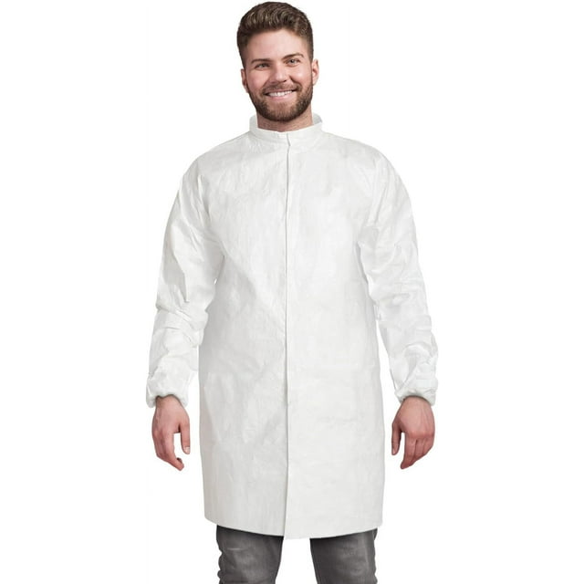 Disposable Lab Coat, Large. Pack of 60 White Disposable Lab Coats for ...