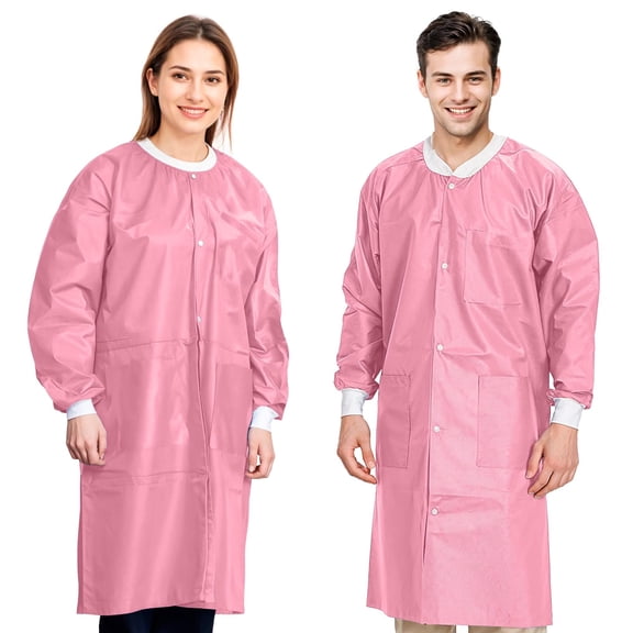 Pink SMS Lab Coats, 45 GSM Knee-Length with 3 Pockets, 5 Count, 2XL