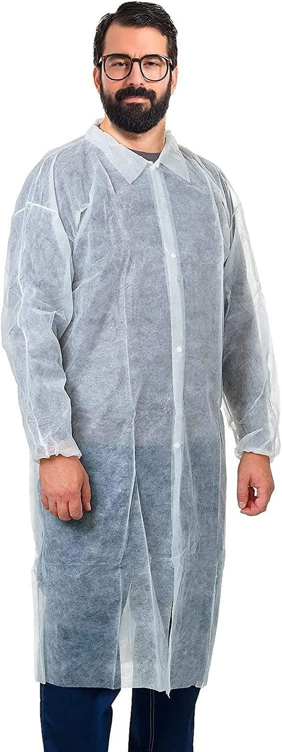 Disposable Lab Coats for Adults, Medium. White Polypropylene Knee