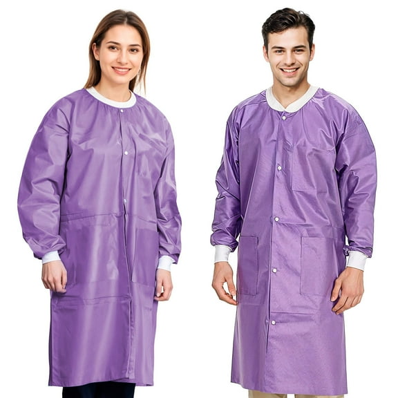 Purple Disposable Lab Coats, 45 GSM SMS Knee Length, 50 Count, Small