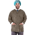 thumbnail image 1 of Disposable Lab Jacket, 29 Inches Long. Pack of 100 Coffee Disposable Hip-Length Workwear Small. SMS 50 gsm Disposable Shirts with Snaps Front, Knit Cuffs, 3 Pockets. Unisex PPE Coat, 1 of 7