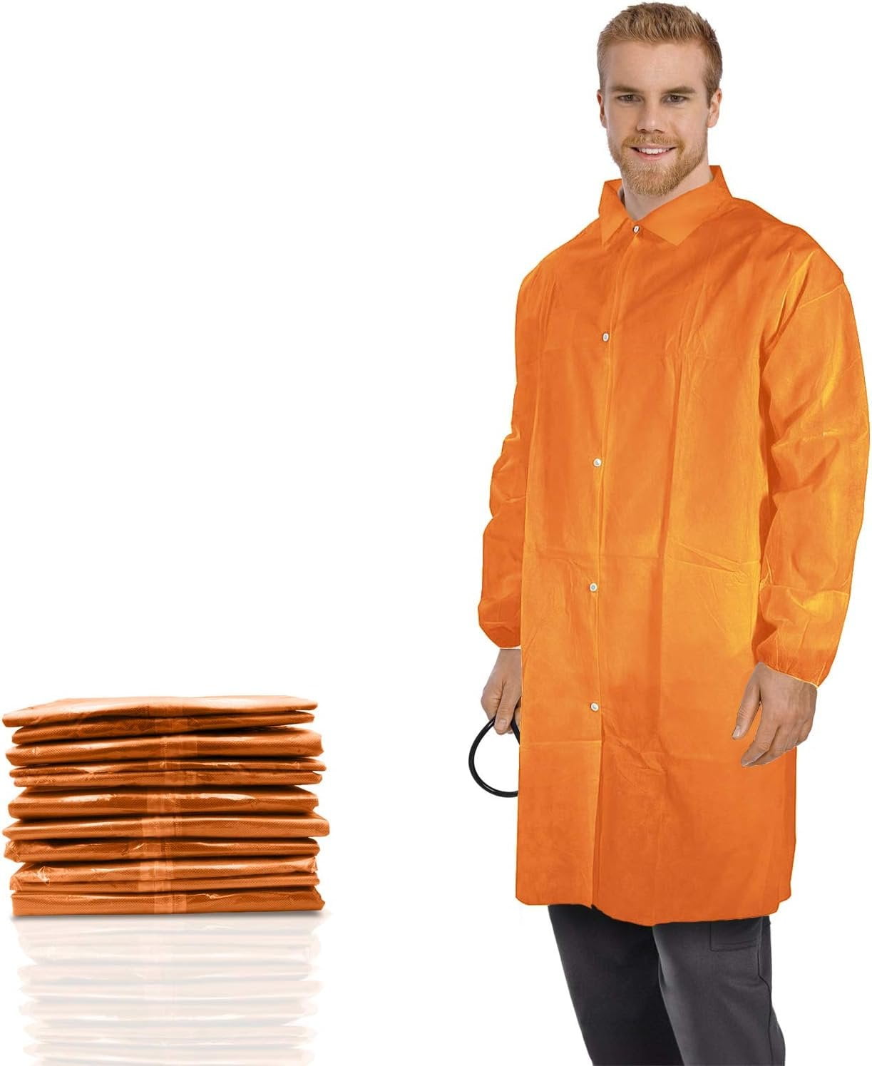 Disposable Lab Jacket, 3XL size. Pack of 30 Orange Polypropylene