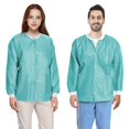 thumbnail image 1 of Disposable Lab Jackets for Adults, Pack of 10 Medium Teal Disposable Jackets with Knitted Cuffs, Collar, 3 Pockets, 45 gsm SMS Disposable Lab Jacket Unisex, Disposable Jacket, 1 of 8