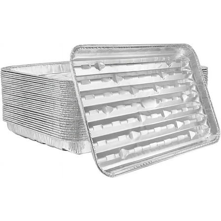 Disposable Large Broiler Aluminum Pan Grill Liners - Durable with Ribbed Bottom Surface for BBQ (200)