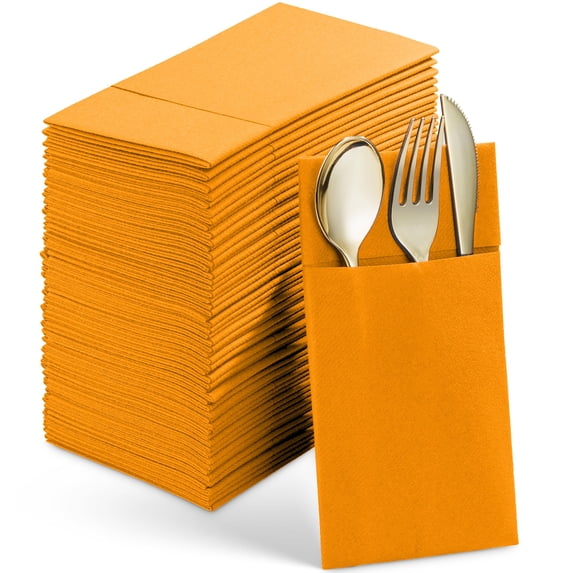 Disposable Linen-Feel Dinner Napkins With Built-in Flatware Pocket, 50-Pack GRAY Prefolded Cloth Like Paper Napkins