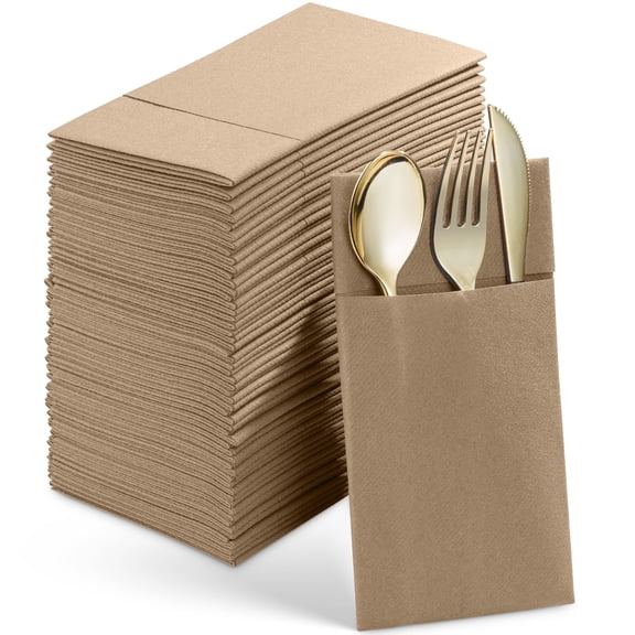 Disposable Linen-Feel Dinner Napkins With Built-in Flatware Pocket, 50-Pack GRAY Prefolded Cloth Like Paper Napkins