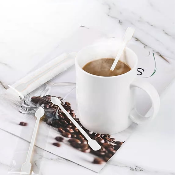 Disposable Long Handle Coffee Stir Spoon | High Heat Resistant Plastic Stirrers for Hot Beverages | Individually Wrapped Stirring Sticks for Coffee, Tea, and Drinks