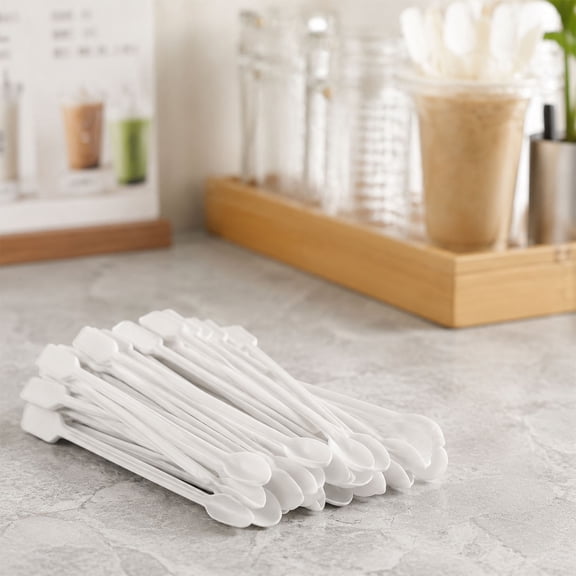 Disposable Long Handle Plastic Dessert Spoons, Multi-Use Stirring Tasting Spoons for Coffee Bar, Yogurt, Ice Cream, Pudding, Party & Office Pantry Use