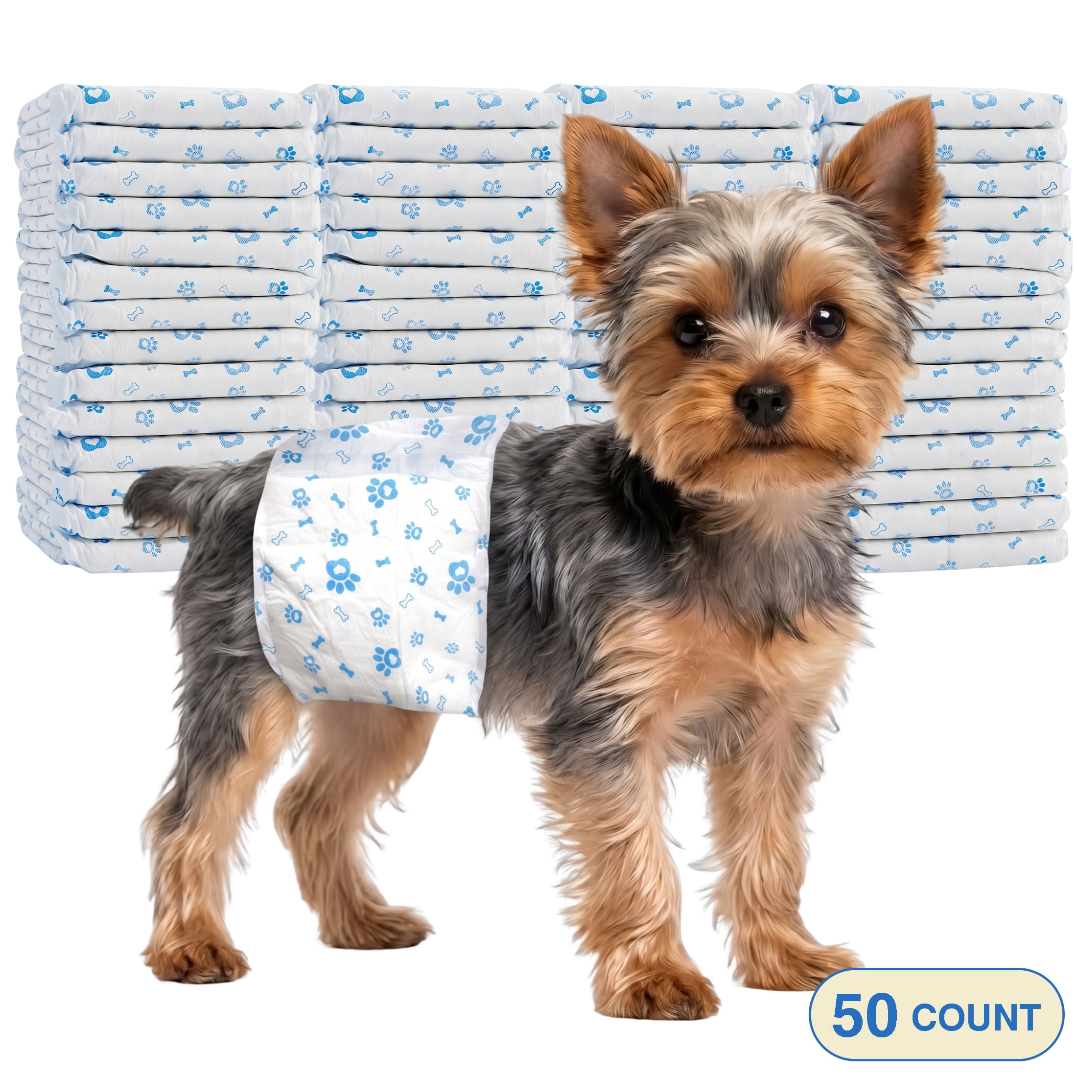 GARITIN 50 Pack Male Dog Wraps S Size, Disposable Belly Bands for Small Puppies 3‑8 lbs, Dog Diapers with Wetness Indicator for Marking & Incontinence