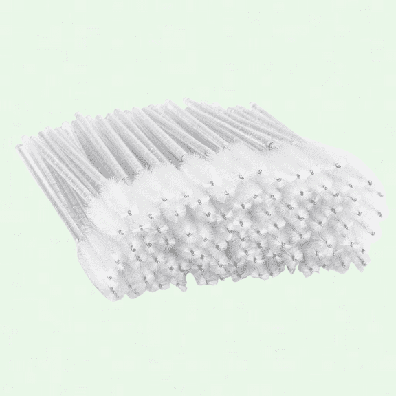 Disposable Mascara Wands - Pack of 100, White Crystal Brush Spoolies for Eyelash Extensions
