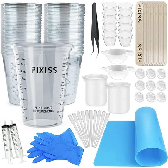 Disposable Measuring Cups for Resin - Pixiss Pack of 20 10oz Clear Plastic Measuring Cup for Epoxy Resin, Stain, Paint Mixing - Half Pint Reusable Multipurpose Mixing Cups for Cooking and Baking