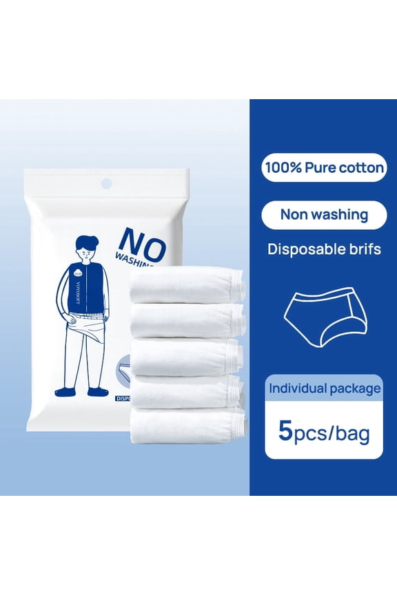 Disposable Men's Underwear, 100% Pure Cotton, 5 Count Pack, Soft Breathable Briefs for Travel Business Hospital