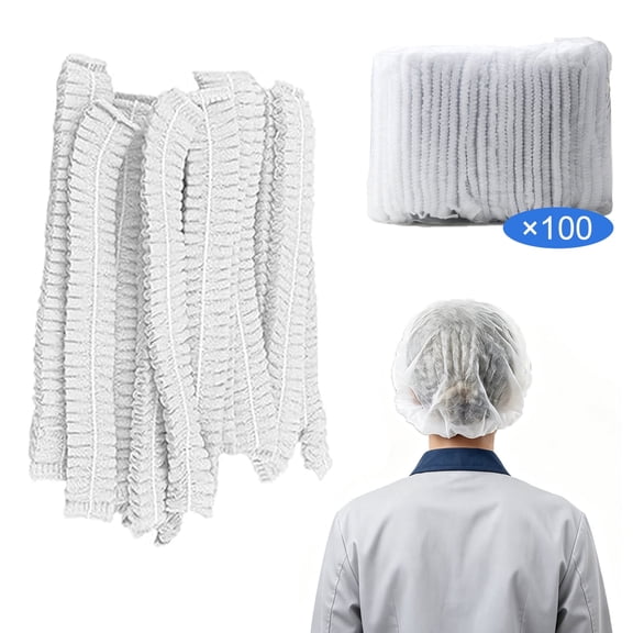 UHIAGREE Disposable Bouffant Caps,100 pcs 21'' Hair Covers Nets for Women Food Service Workers,White