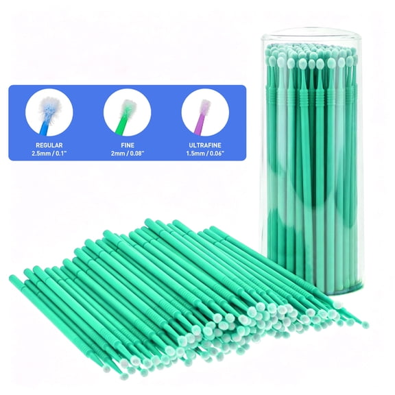 Disposable Micro Applicator Brushes, 100Pcs Green 2mm Superfine Small Head Microswabs, Multi-Use Tool for Eyelash Extension, Makeup Glue Removal & Lip Cosmetic Application