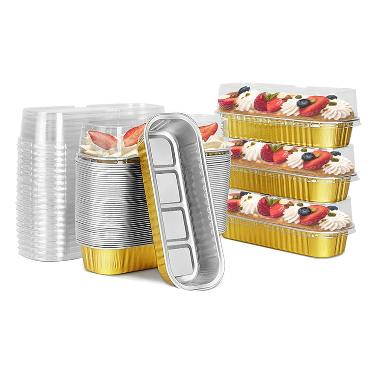 50 Pcs Rectangle Aluminum Foil Containers with Lids Disposable