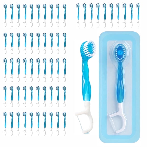 Disposable Mini Toothbrushes with Toothpaste, Floss, Pick & Tongue Scraper Travel Size, Individually Wrapped, Portable Oral Care Set, 60 Count