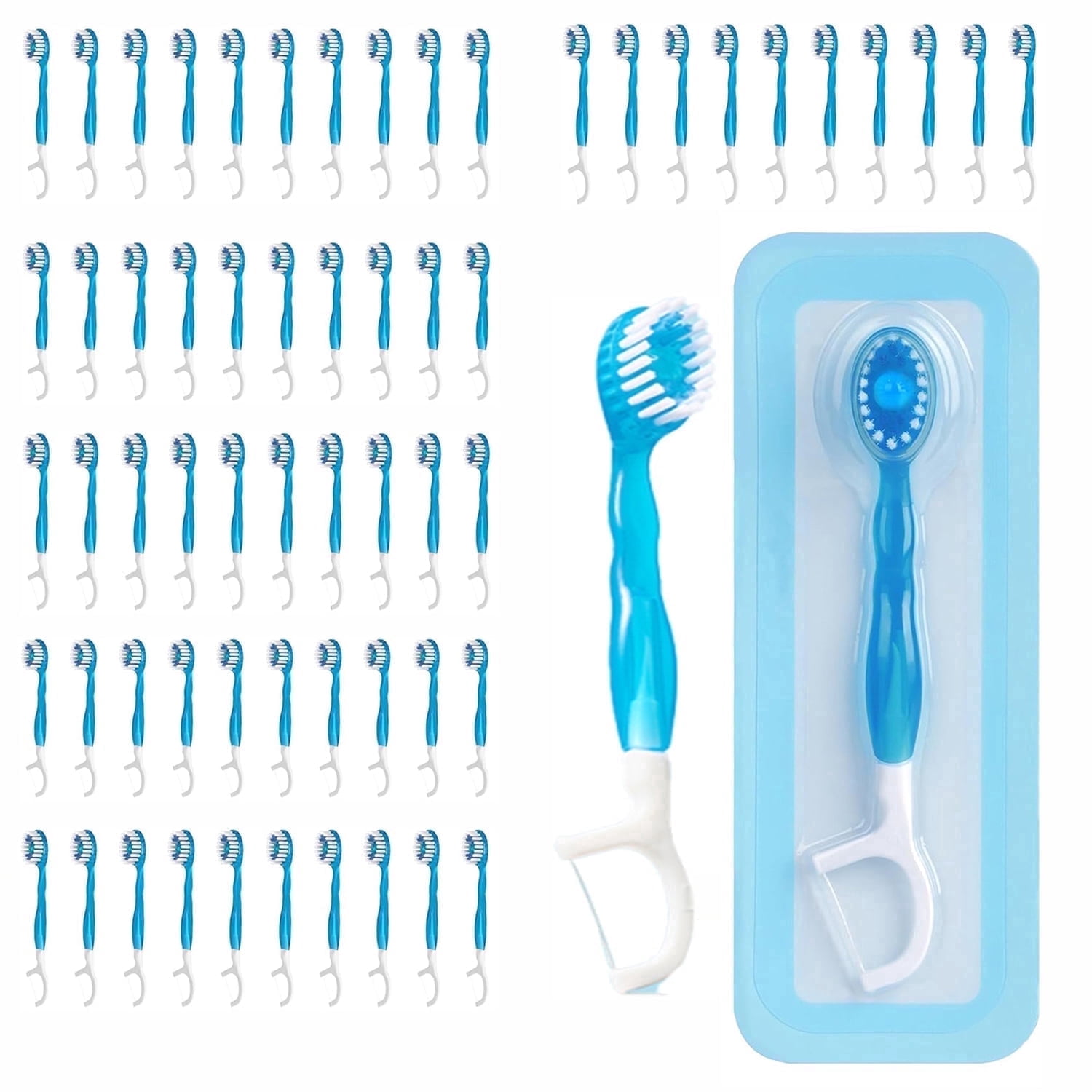 Disposable Mini Toothbrushes with Toothpaste, Floss, Pick & Tongue Scraper – Travel Size, Individually Wrapped, Portable Oral Care Set, 60 Count
