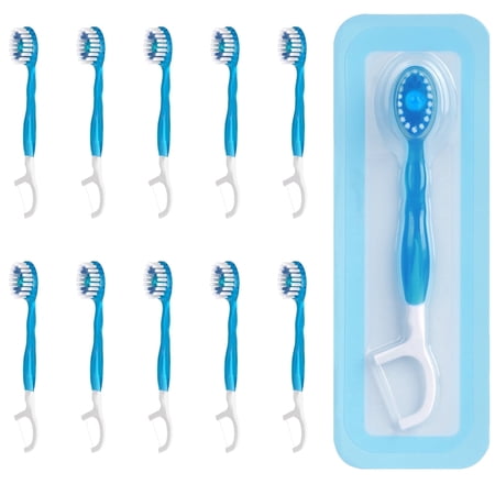 Disposable Mini Travel Toothbrushes - 5 in 1 Mini Brushes with Toothpaste + Floss + Pick + Tongue Scraper- 10 Count