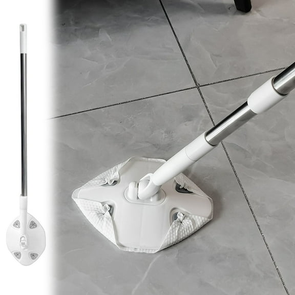 Disposable Mop with Handle, 360° Rotating Head, Telescopic Pole, Reusable Washcloths, for Floors, Walls, Cabinets, Multi-Surface Cleaning, Space-Saving Storage