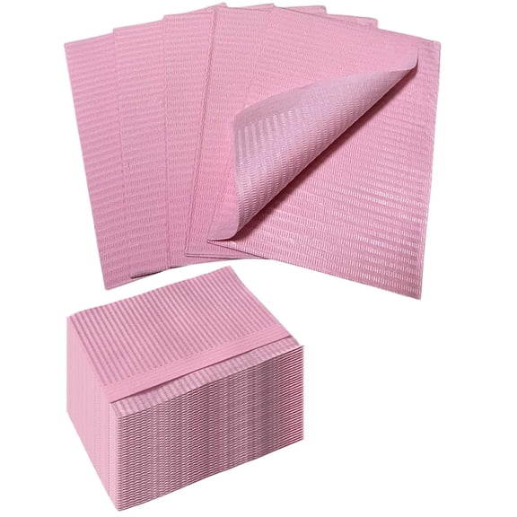 Disposable Nail Mats 50Pcs Non-Slip Fordable Nail Paper Towels for Manicure Salon Home 3 Ply Waterproof Adult Disposable Bibs for Dentist, Nail Techs, Patient Hygiene, Tattoo (Pink)