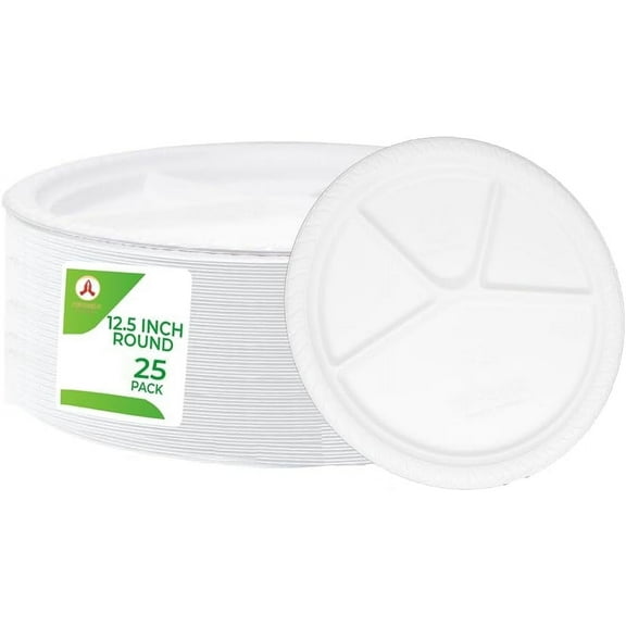 Disposable Namaste 25 Party Dinner Plates, 12.5 inch Platter Size, Eco-friendly Compostable Microwave Safe Biodegradable, Heavy Duty