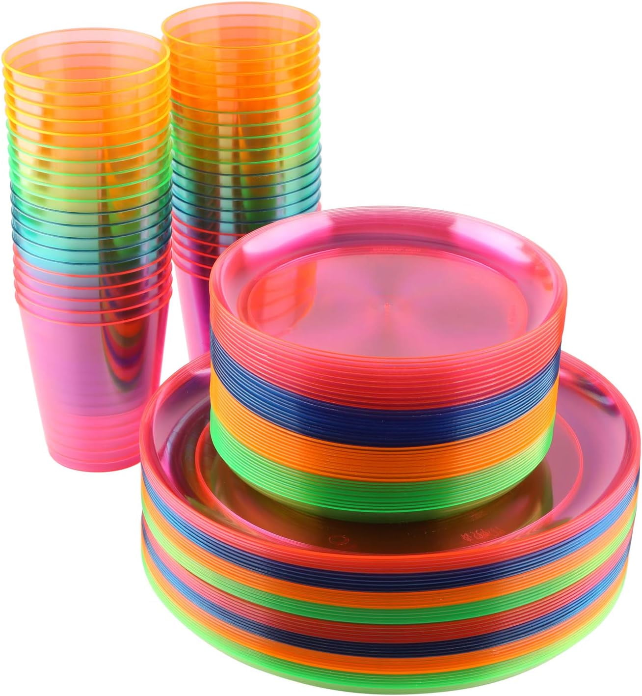 Xinnun 40 Set Neon Glow Party Supplies Neon Plates Cup Napkin Plastic  Disposable Tablewares for Glow Party Favor, 9'' Hard Plastic Plates 16 oz  Cups