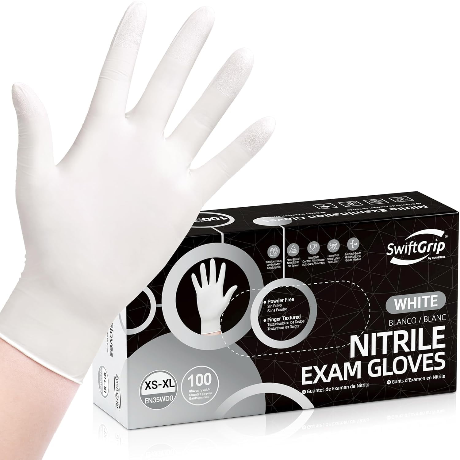 Disposable Nitrile Exam Gloves, 3-mil, Medium, Box of 100, White ...