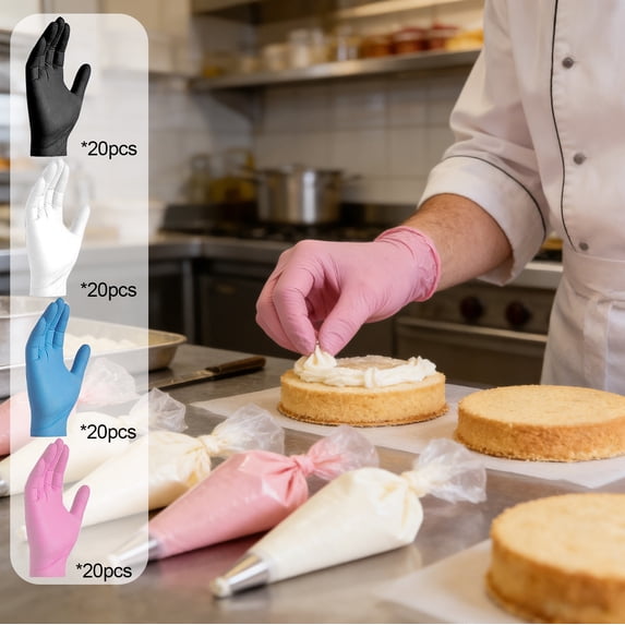 Disposable Nitrile Gloves Food Grade - Powder-Free Multipurpose Gloves for Kitchen Catering, Household Cleaning & Beauty Use, Durable Latex-Free Rubber Gloves for Daily Protection, 4*9in, Pink