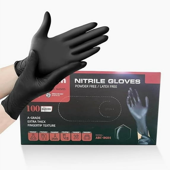Disposable Nitrile Industrial Gloves: 5 Mil, Latex & Powder-Free, Textured, Food-Safe, Black (Medium, Pack of 100)