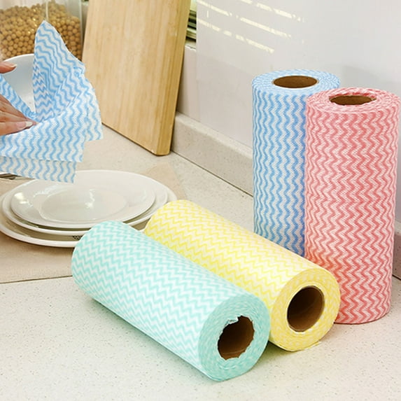 Disposable Non-Woven Cleaning Cloth Roll | Kitchen Rag | High Absorption | Lint-Free | Oil Resistant | Quick Wipe Towel | Soft Durable Fabric | 19.5×25cm Sheets | 40 Count | Multi-Color