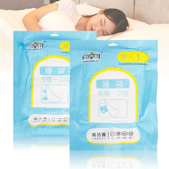 Disposable Non-woven Sleeping Bag with Pillowcase, White Cotton 210x180cm Double Size, Breathable & Watertight for Clean Travel, Hotel and Business Trip Sanitary Bedding Protection