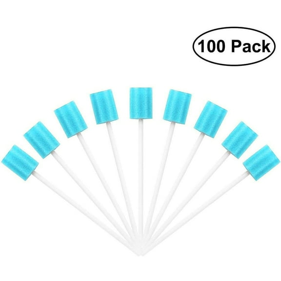 Disposable Oral Care Swabs with Blue Sponge Tip - Pack of 100 | Dental Hygiene, Mouth Care, Hospital & Home Use, Medically Safe, Soft Sponge Applicators (100 Count)