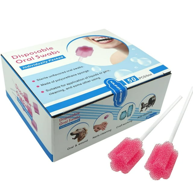 Disposable Oral Foam Swab with Mint Flavored, Individually Wrapped, Red