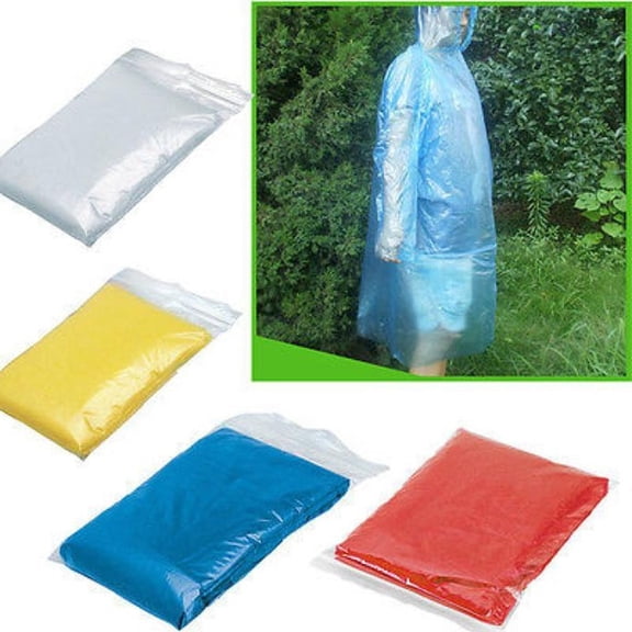 Disposable PE Rain Ponchos for Adults, Single Pack Random Color Portable Emergency Waterproof Rain Coat, Lightweight Disposable Rain Jacket for Outdoor Camping Hiking Travel Concert