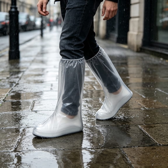 Disposable PE Rain Shoe Covers Waterproof Overshoes Foot Protectors with Elastic Opening for Outdoor Commuting Walking Wet Weather Travel